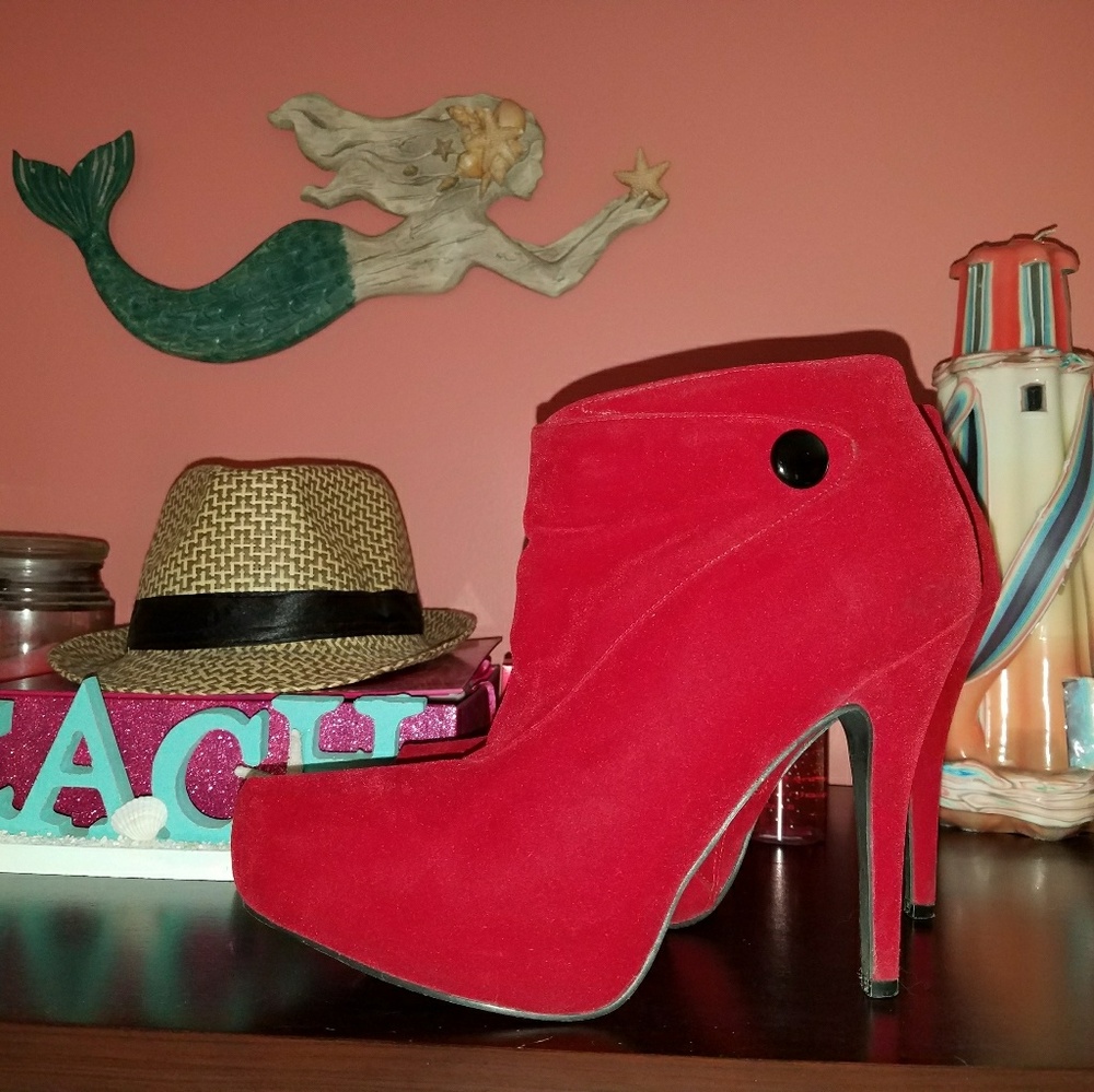 Charlotte Russe red suede booties
